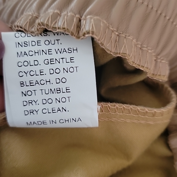 Unbranded Faux Leather Pant Stretch beige Elastic Ankle - Picture 8 of 10